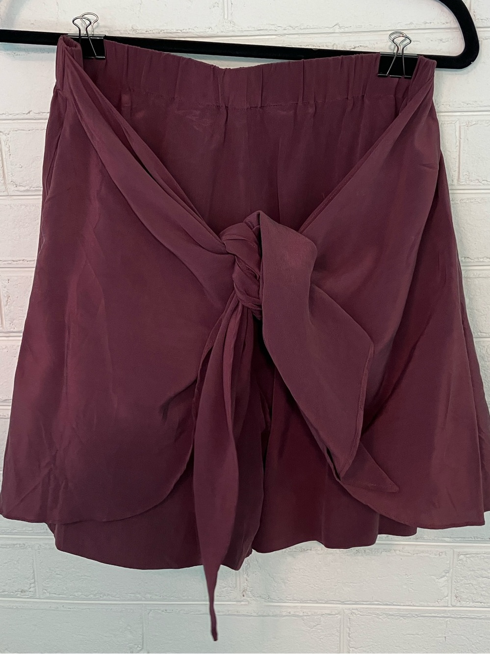 Madewell Silk Wrap-Front Shorts, Plum, Size Medium